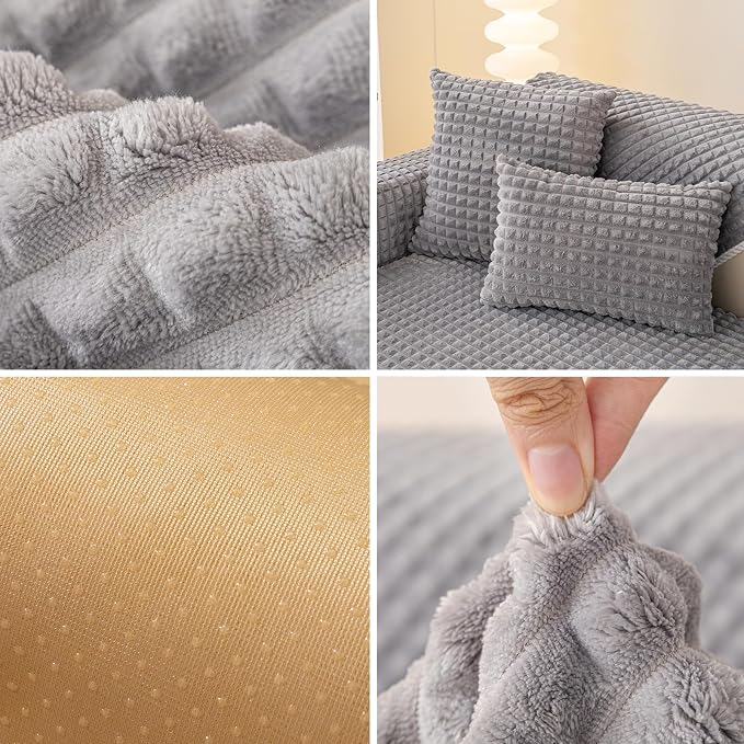 Velvet Couch Cover Sectional, Funny Fuzzy Pet Couch Covers for Large Sectional Sofa, Plush Warm Sofa Covers for Pets Washable, Non-slip Couchs Cover for Pets & Kids(1PC, Light Grey, 35.4"×94.4")