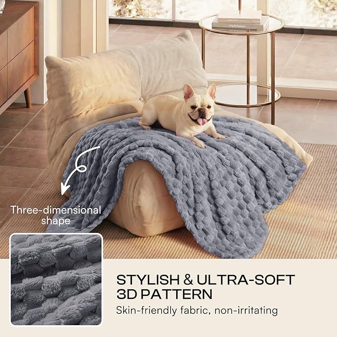 Luciphia 300GSM Fleece Dog Blanket for Small Medium Large Dogs 3D Jacquard 1 Pack 3 Flannel Puppy Cat Pet Throw Blankets Soft Washable Decorative Furniture Protect Pcs3-Grey, S(23''x16'')