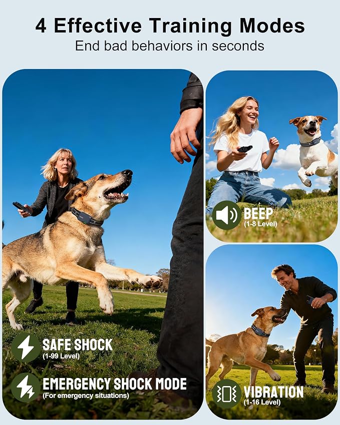 Dog Shock Collar - 4500FT Dog Training Collar with Remote, IPX8 Waterproof Electric Dog Collar with 4 Training Modes, Security Lock, Rechargeable eCollar for 10-120lbs Dogs(Dark Blue 1 Pack)