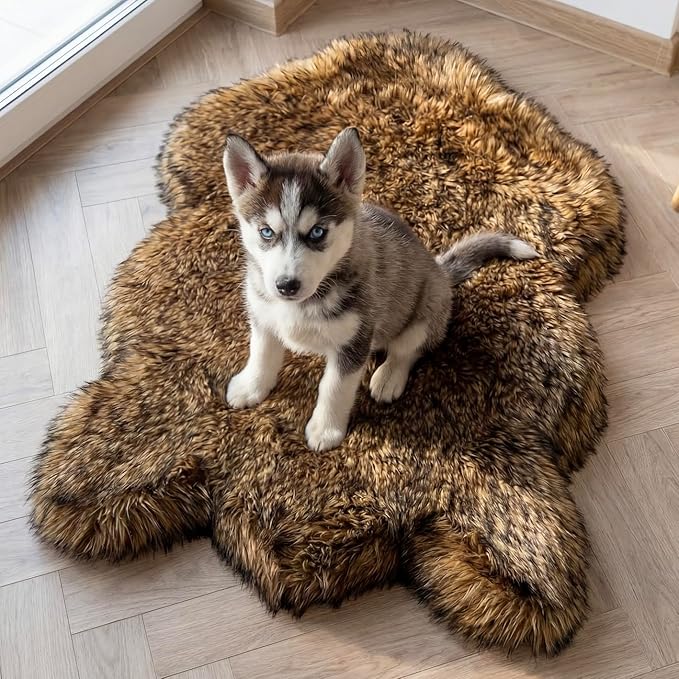 IHAPPYDOG Luxury Faux Fur Orthopedic Dog Bed, Memory Foam Dog Bed for Small, Medium, Large and XL Pets, Fluffy Pet Rug with Waterproof and Washable Cover (Brown, 30"x20")