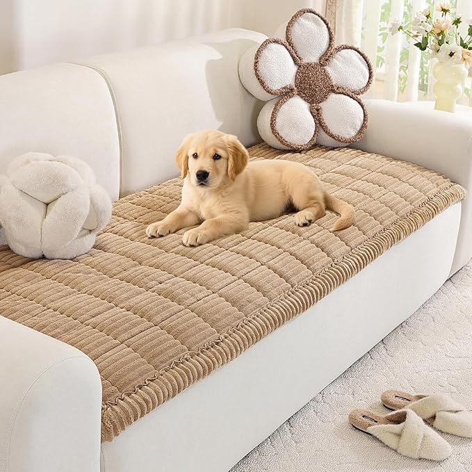 Royhom Couch Cover for Dogs Washable, Soft Thick Pet Couch Covers for Sofa, Pawcart Couch Protector Pet Friendly, Furniture Covers Dog Mat for Couches and Sofas (Khaki, 27.6 x 47.2 Inch)