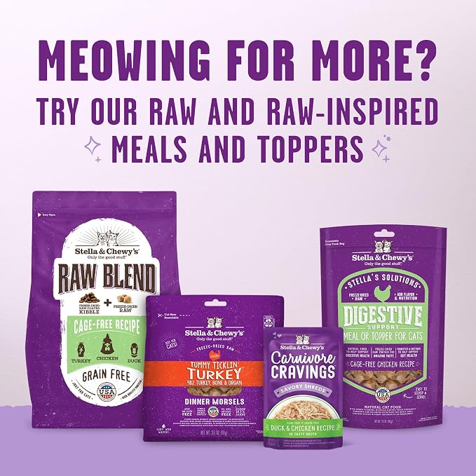 Stella & Chewy's Meowfulls Freeze Dried Cat Treats - Turkey & Duck Recipe - Raw Protein with Probiotics-& Salmon Oil - 1 Calorie Per Treat - 1.5 oz,(Pack of 2)
