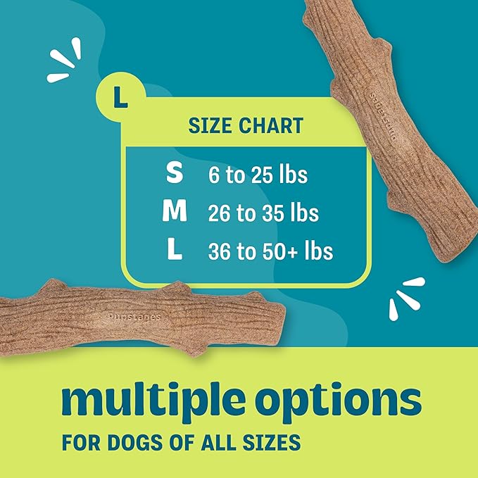 Pupstages Dogwood Dog Chew Toy, Made in the USA – Real-Wood Blend, Natural Flavor & Texture, Moderate Chewers, Large, 8"