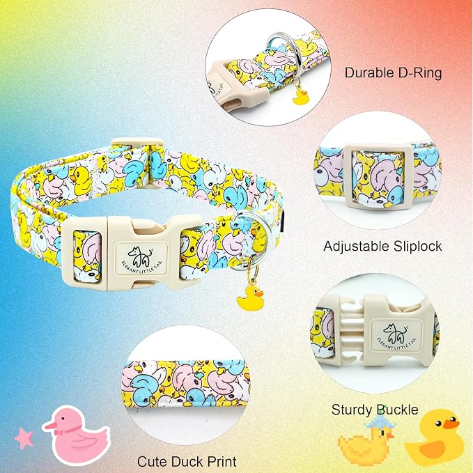 Elegant little tail Dog Collar-Cute Dog Pet Collars Duck Print Puppy Adjustable Soft Cotton Girl Boy Dog Collars for Small Medium Large Dogs, Large