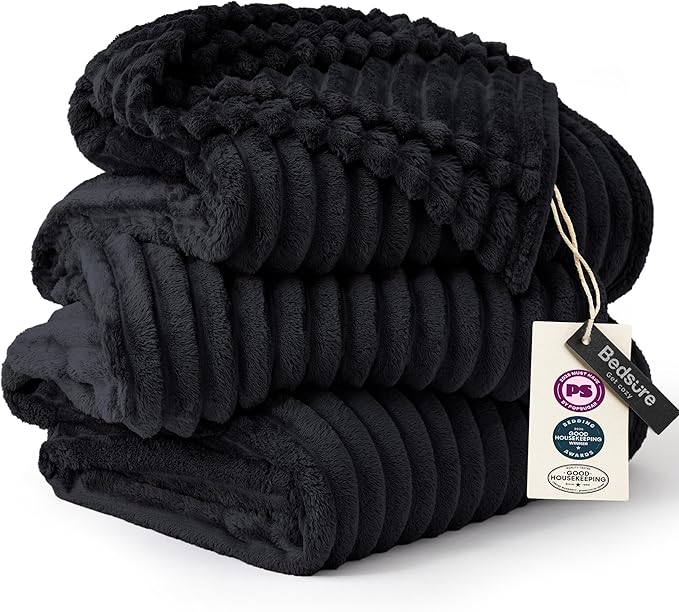 Bedsure GentleSoft Large Fleece Blanket for Bed - Cozy Soft Throw Blankets for Women, Cute Large Throws for Girls, Black, 120x120 Inches