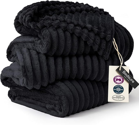 Bedsure GentleSoft Large Fleece Blanket for Bed - Cozy Soft Throw Blankets for Women, Cute Large Throws for Girls, Black, 120x120 Inches