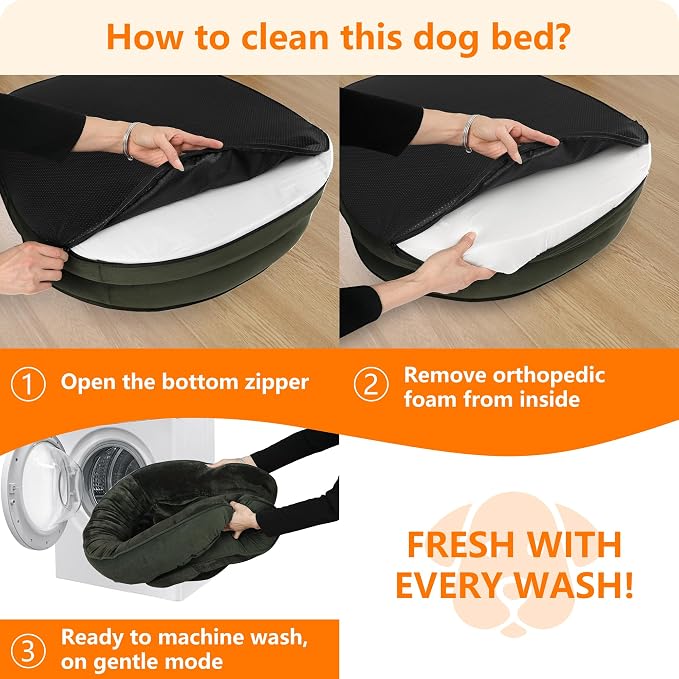 Dwanton Orthopedic Dog Bed for Extra Extra Large Dogs with Gel Memory Foam, Waterproof Dog Sofa, Washable Pet Bed with Four Sided Bolster Cushion, Removable Cover & Non-Slip Bottom, 48", Green
