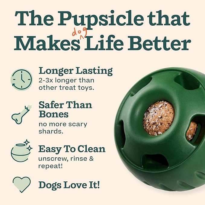 WOOF Starter Pack - Interactive Dog Ball Toy for Boredom - Dog Treat Molds Silicone - Chicken-Flavored Healthy Treats for Dogs - Pupsicle Doggy Enrichment Toy - for XL Pups - 75+ lbs