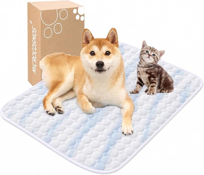 MICROCOSMOS Summer Cooling Mat & Sleeping Pad- Water Absorption Top, Materials Safe, Easy Carry, EZ Clean. Keep Cooling for Pets, Kids and Adults.(Blue White, 28" x22")