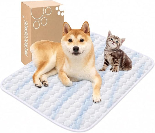 MICROCOSMOS Summer Cooling Mat & Sleeping Pad- Water Absorption Top, Materials Safe, Easy Carry, EZ Clean. Keep Cooling for Pets, Kids and Adults.(Blue White, 28" x22")