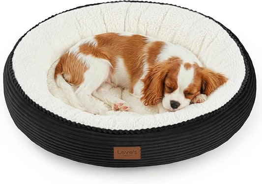 Love's cabin Round Donut Cat and Dog Cushion Bed, 30in Pet Bed for Medium or Large Dogs, Anti-Slip & Water-Resistant Bottom, Soft Durable Fabric Pet Beds, Washable Calming Cat Bed, Black