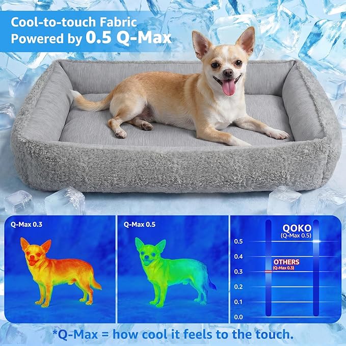 Cooling Dog Bed for Small Medium Dogs - Reversible Design (Ice‑Silk Cooling Layer | Sherpa Fleece Layer), Washable Cooling Mat for Dogs, Cats, Crates 24" × 15"