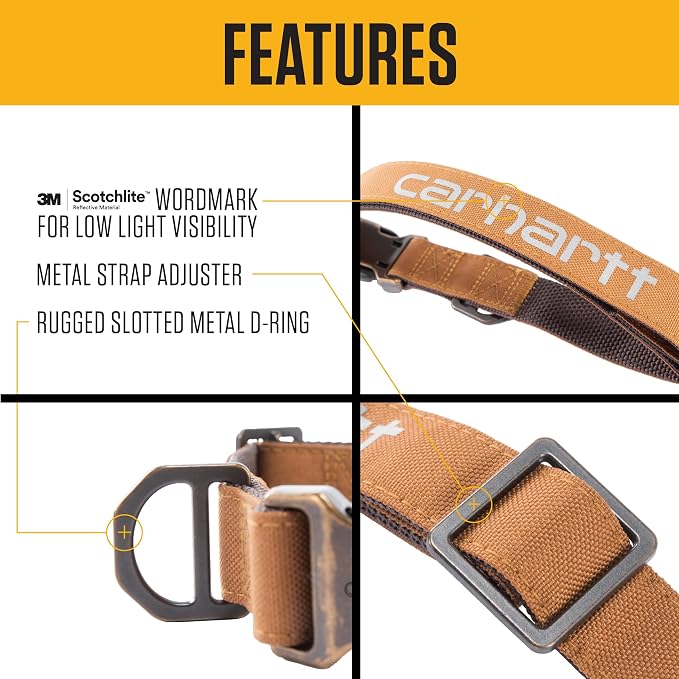 Carhartt Field Dog Collar, Fully Adjustable, Durable 600-Denier Fabric W/Reflective Wordmark for Visibility, Port, Medium