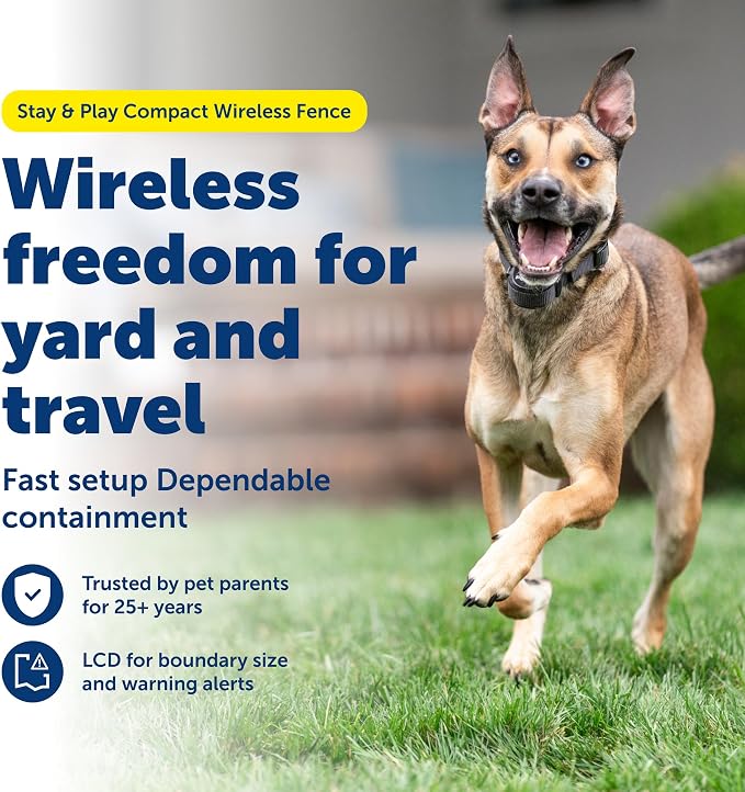 PetSafe Stay & Play Compact Wireless Pet Fence, No Wire Circular Boundary, Secure up to 3/4 Acre, No-Dig and Portable, for Dogs 5lbs and up, from Parent Company Invisible Fence Brand