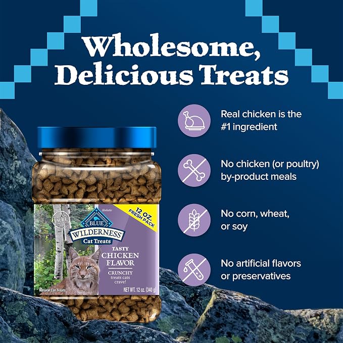 Blue Buffalo Wilderness Tasty Chicken Crunchy Cat Treats, Grain-Free Cat Treats, Real Chicken, Natural Ingredients, Enhanced with Vitamins, Minerals & Other Nutrients, Great for Training, Tub 12 oz.