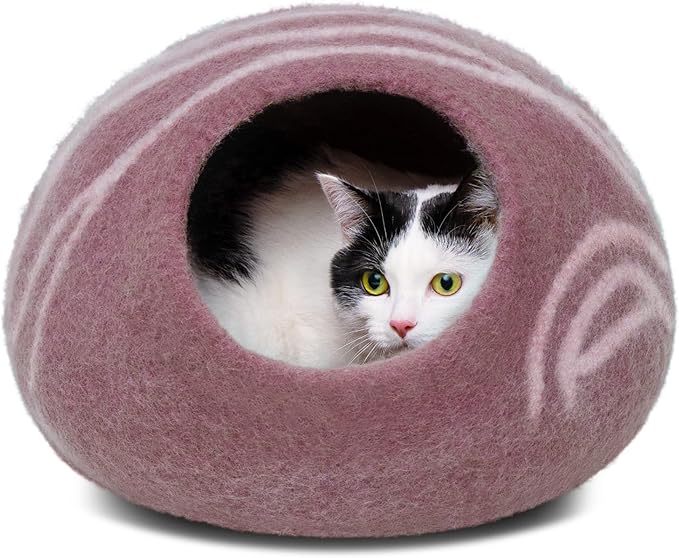 MEOWFIA Cat Cave – Premium Felt Cat Enclosure for Indoor Cats, Handmade Merino Wool (Rose Gold, Medium)