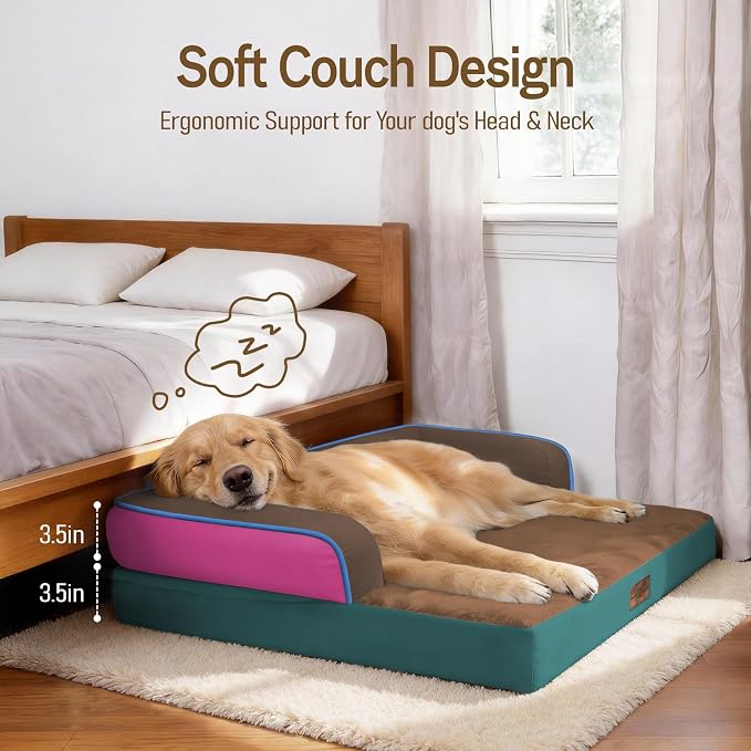 Comfort Expression Memory Foam Dog Bed for Large Medium Sized Dogs - Washable Dog Beds Waterproof Orthopedic Pet Couch Sofa Bolster with Removable Cover, 36 x 27