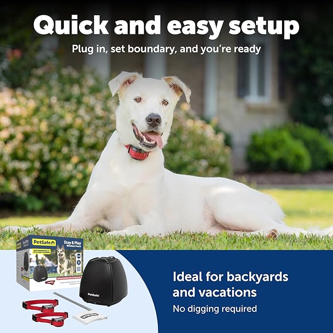 PetSafe Stay & Play Wireless 2-Dog Fence for Stubborn Dogs No Wire Covers 3/4-Acre Yard for Pets 5 lb. and Up Portable from the Parent Company of Invisible Fence Brand