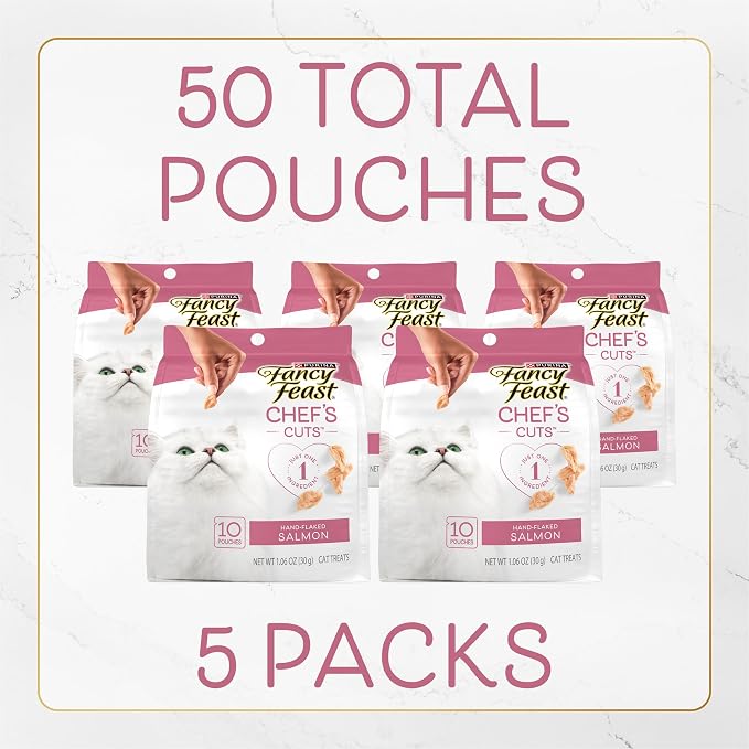 Purina Fancy Feast Purely Hand-Flaked Salmon Cat Treats, Real Fish, Tender Texture, 10 Count Pouch