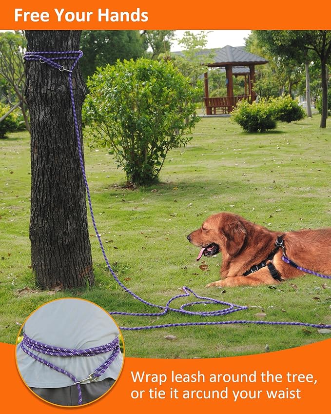 Heavy Duty Dog Leash, 16FT/30FT/50FT/100FT, Reflective Rope, Ideal for Large, Medium, Small Dogs; Walking, Playing, Camping, Yard