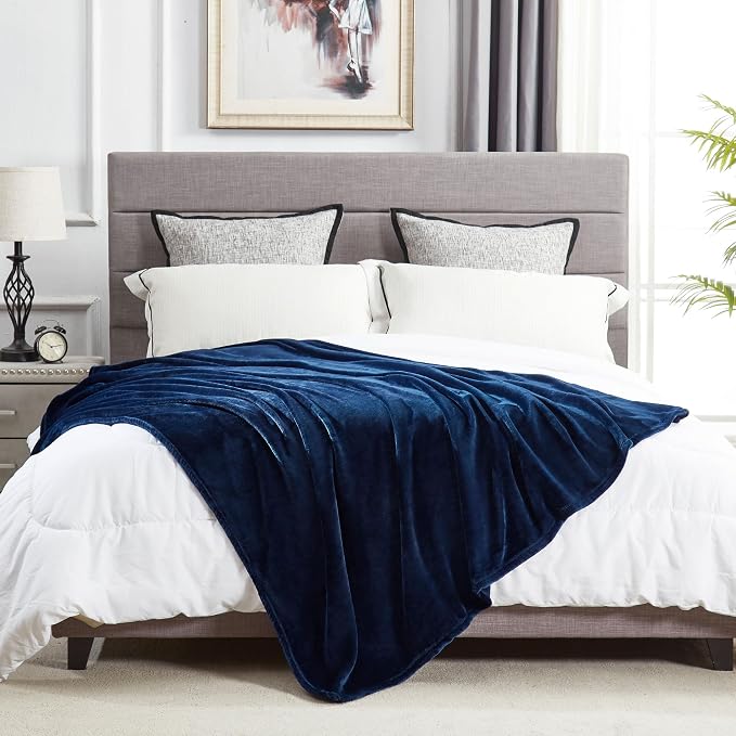 DREAMNINE Large Soft Plush Fleece Throw Blanket 60" x 80", Solid Shag Minky Lightweight Fuzzy Flannel Blanket for Bedroom, Luxury Washable Cozy Warm Velvet Blankets for Couch Sofa, Twin Size,Navy Blue