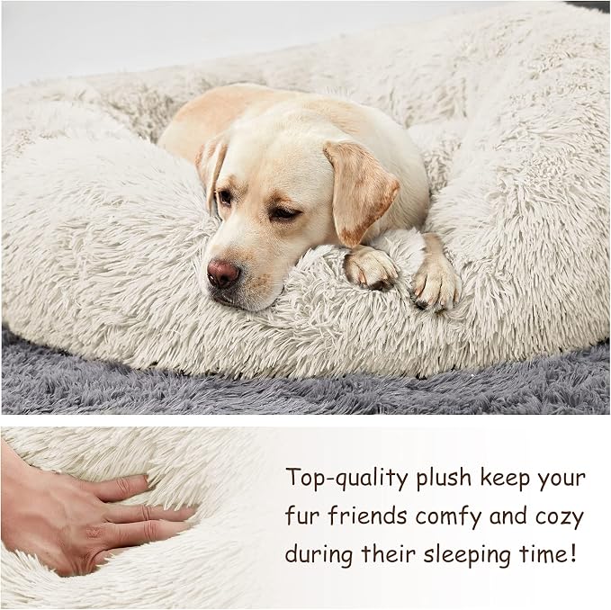 Washable Dog Round Bed - Large Donut Dog Bed, Comfy Calming Cuddler