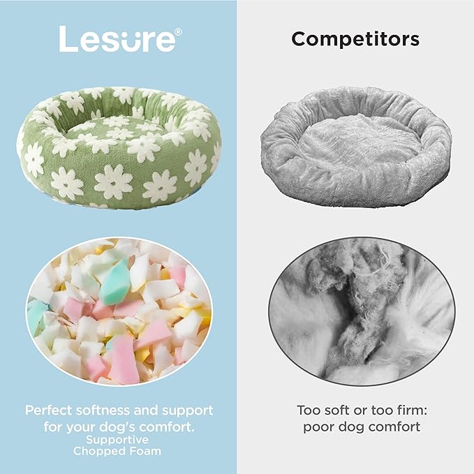 Lesure Shown on TV Donut Dog Beds Large Sized Dog - Round Pet Beds for Calming Puppy with Washable Cover, Orthopedic Modern Home Decor Bed with Jacquard Shaggy Plush & Anti Slip Bottom, 33 Inch,Green