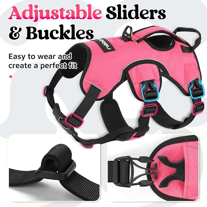 rabbitgoo Escape Proof Dog Harness, Soft Padded Full Body Pet Harness, Reflective Adjustable No Pull Vest with Lift Handle and Leash Clip for Large Dogs Walking Hiking Training, L, Pink