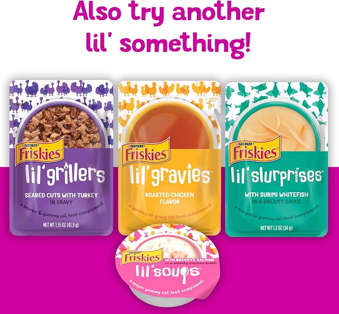 Friskies Purina Pureed Cat Food Topper,Lil’ Shakes with Tantalizing Tuna Lickable Cat Treats - 1.55 oz. Pouches,(Pack of 32)