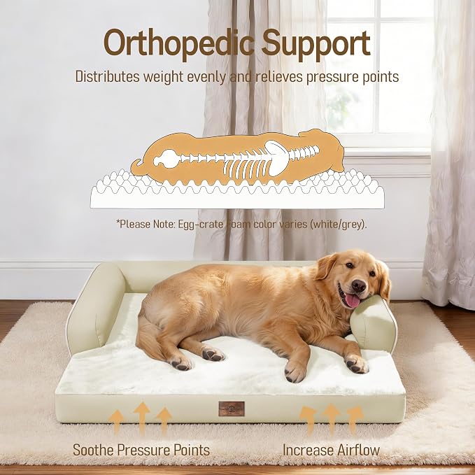 Comfort Expression Extra Large Dog Bed - XXL Orthopedic Washable Bed for Big Dogs - Waterproof Bolster Pet Couch with Removable Non-Slip Cover, 48 x 33