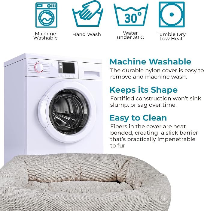 Bowsers Aspen Chenille Donut Bed for Dogs - Calming Dog Bed with Removable Tufted Cushion and Overstuffed Bolster Ring - with High Memory Polyester Fiber and Upholstery Grade Fabric - Large