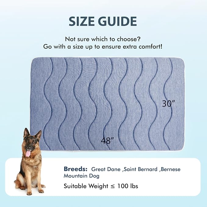MICROCOSMOS 0.8" Thick Cooling Dog Foam Pad & Summer Pet Sleeping Mat, Machine Washable, Materials Safe, Portable Flat Pet Bed for Dogs.(Navy Blue, 48" x 30")