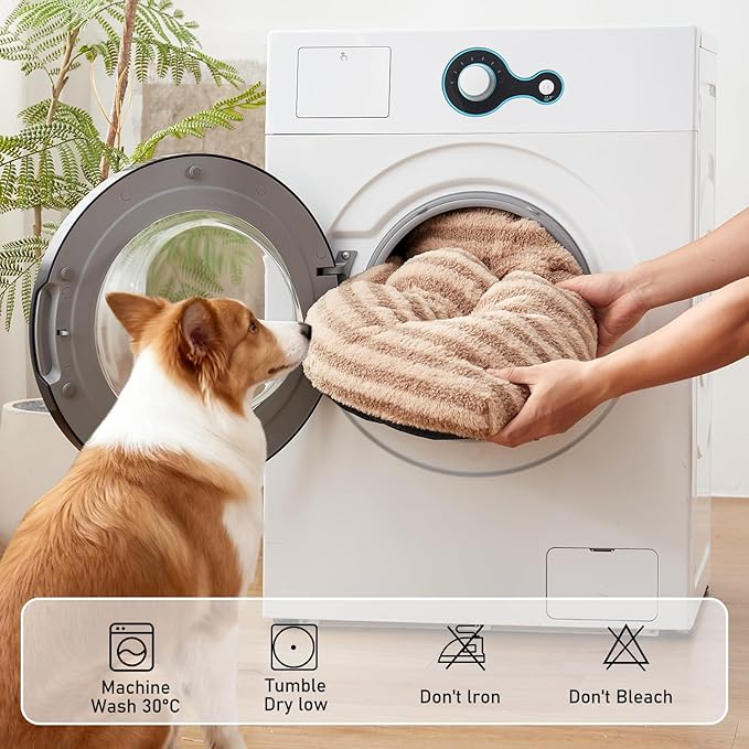 FURTIME Washable Dog Bed Large Sized Dogs, Deluxe Dog Crate Beds Comfy Fluffy Kennel Pad Anti-Slip Pet Sleeping Mat, Machine Washable Dogs Pillow, 35"x23"x3.5", Brown