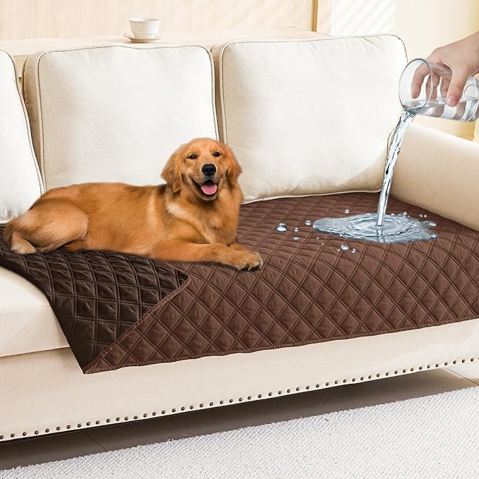 Smiry Waterproof Dog Bed Cover Pet Blanket, Soft Washable Dog Blanket for Furniture Bed Couch Sofa Reversible, Checkered (30"x70", Brown/Chocolate)