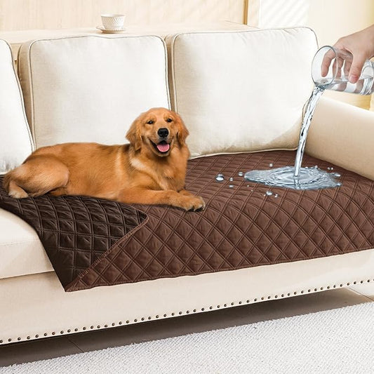 Smiry Waterproof Dog Bed Cover Pet Blanket, Soft Washable Dog Blanket for Furniture Bed Couch Sofa Reversible, Checkered (30"x70", Brown/Chocolate)