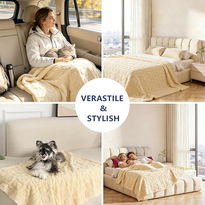 gogobunny Pet Blanket for Dogs Cats, 300GSM Ultra Soft Coral Fleece Blanket, Washable Small Dog Cat Blanket, Calming Crate Mat, Furniture Protector for Couch Bed Car Seat, Beige, 30x40IN