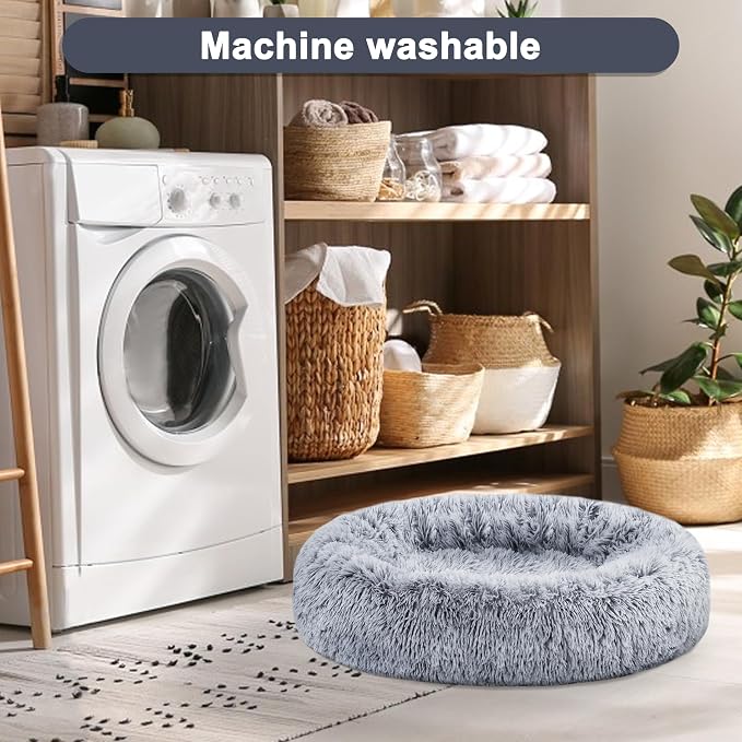 ELSKER&HOME Calming Dog Bed,Donut Washable Warming Soft Round 39 inches Dog Beds for Large Dogs,Anti-Anxiety Fluffy Plush Cushion Bed Fits up to 120 lbs Pets,Gradient Blue