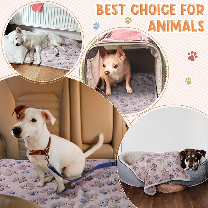 Tatuo 4 Pack Fleece Dog Blankets for Puppy Cats Multi-Size Sleep Mat for Pet Guinea Pig Soft Washable Warm Crate Bed Puppy Teething Toys Print Pattern Blanket Indoor(Beige,41 x 30 Inch,Paw)
