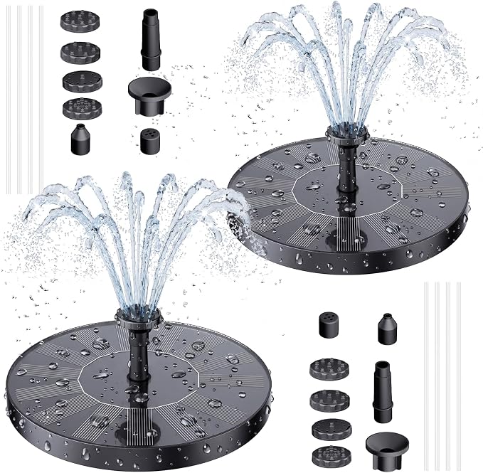 AISITIN Solar Fountain Pump for Bird Bath - 6 Nozzles Floating Water Fountain for Outdoor Garden Pond, Aquarium, Pool - Decorative Splash Sprayer for Small to Medium Water Features (Pack of 2)