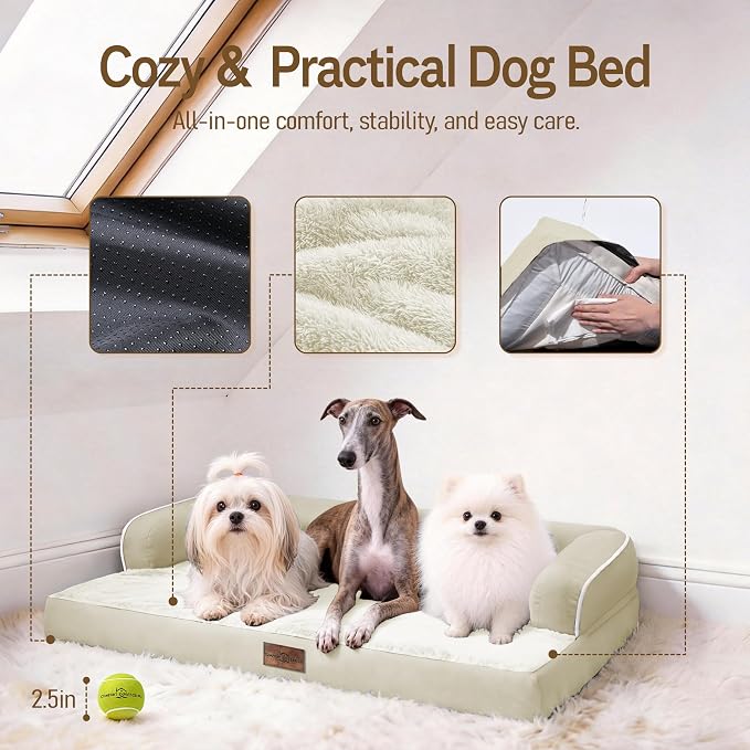 Comfort Expression Washable Orthopedic Large Sized Dogs - Huge Large Dog Bed with Removable & Waterproof Cover Soft Pet Couch with Foam Support for Big Size Dogs with Bolster, 45x35