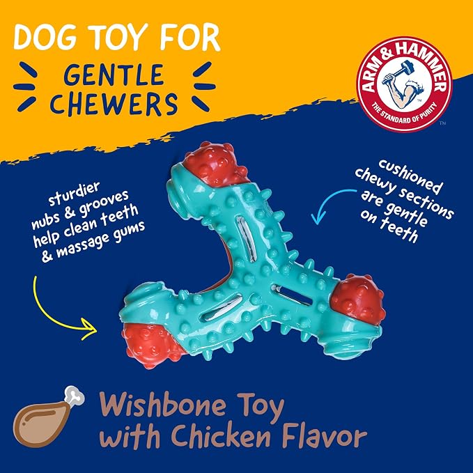 Arm & Hammer for Pets Nubbies Wishbone Dog Dental Toy Chicken Flavor Baking Soda Infused Moderate Chewers Plaque Tartar Reduction No Stuffing 24 Pack