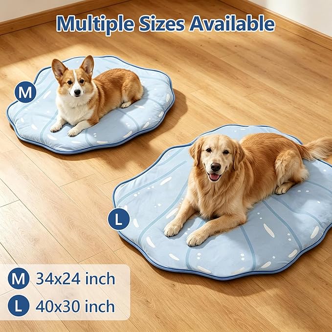 RIOGOO Dog Cooling Mat,Washable Cool Mat for Dogs,Self Cooling Pads for Dogs Cats,Cool Fabric & Internal Cooling Pad (Medium, Seashell Style)