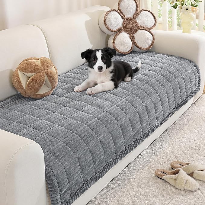 Royhom Couch Cover for Dogs Washable, Fuzzy Pet Couch Covers for 3 Cushion Sofa, Thick Soft Couch Protector Pet Friendly, Dog Mat for Couches and Sofas (Blue-Grey, 35.4 x 63 Inch)