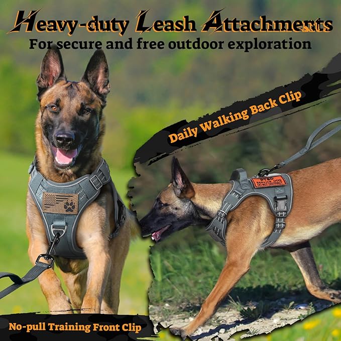 rabbitgoo Tactical Dog Harness for Large Dogs No Pull Adjustable Military Vest with Handle MOLLE Reflective Heavy Duty Dog Vest for Walking Training Hunting Outdoor Working Medium Size Dog Grey XL