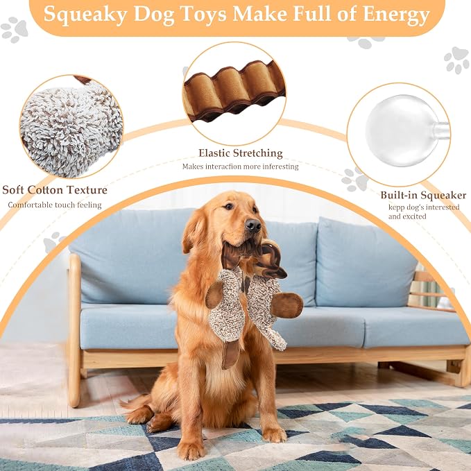 Squeaky Dog Toys, Stuffed Large Dog Toys to Keep Them Busy, Interactive Plush Chew Toys with Crinkle Paper, Tough Pet Animal Toys for Small Medium Large (2pack)