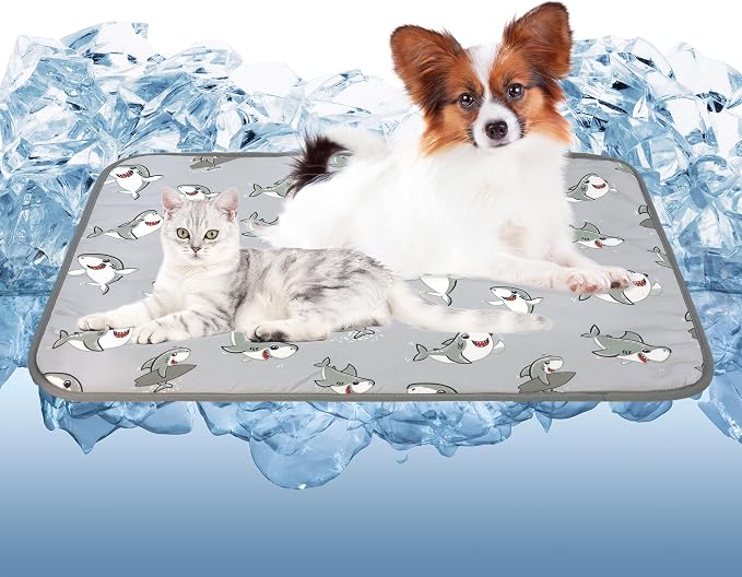 DELIFUR Cat Cooling Mat- Pet Cooling Mat Outdoor for Dogs Self Pad for Kitten Cat Puppy Machine Washable (Medium, Grey Shark)
