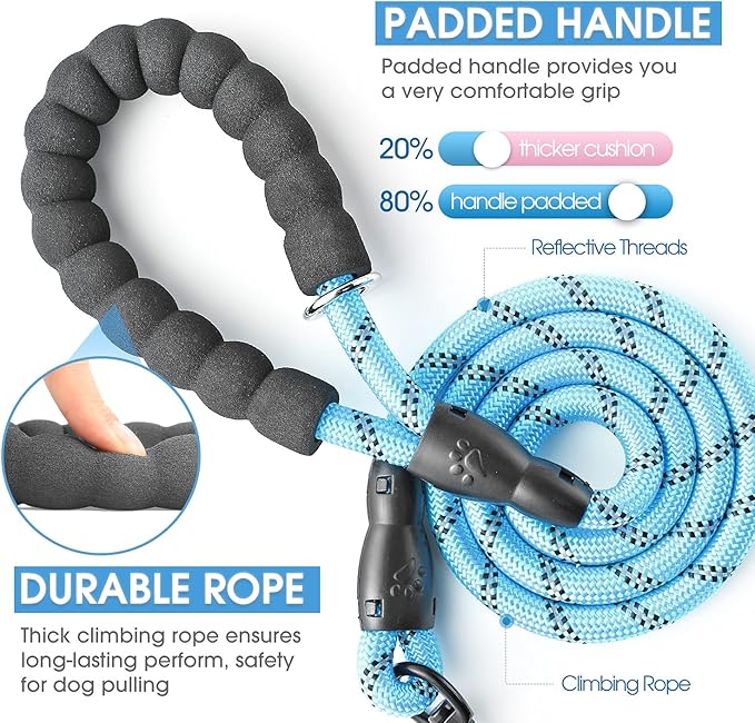 BAAPET 2/4/5/6 FT Dog Leash with Comfortable Padded Handle and Highly Reflective Threads for Small Medium and Large Dogs (6FT-1/2'', Blue)