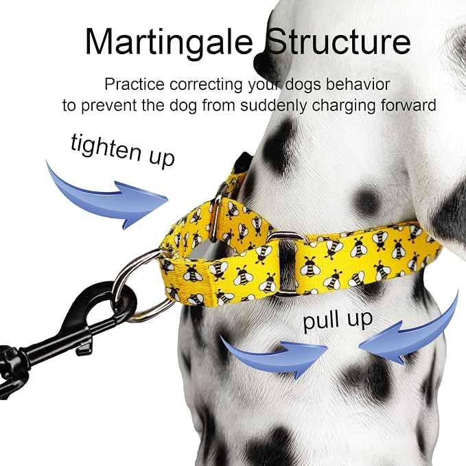 Martingale Dog Collar with Buckle Yellow Bee Dog Collar Adjustable Cute Design Patterns (Bee, Medium)