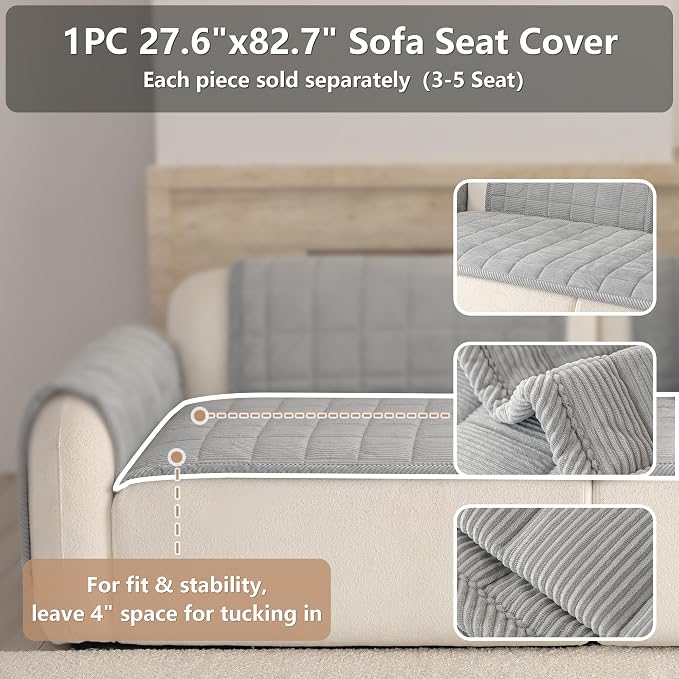 Premium Washable Couch Cover for Dogs, Non Slip Sectional Sofa Protector for L Shape Couch,Dog Couch Cover for Waterproof(1PC/27.6"x82.7",Light Grey)
