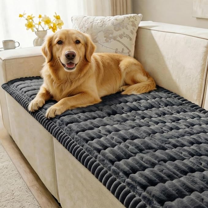 SureFit Couch Covers for Dogs,Washable Couch Protector for 3-Cushion Sofa,Non-Slip Paw Print Grip, Soft Skin-Friendly Furniture Cover for Pets,Thick and Cozy Slipcover for Sofa Cushions(28"x83" Gray)